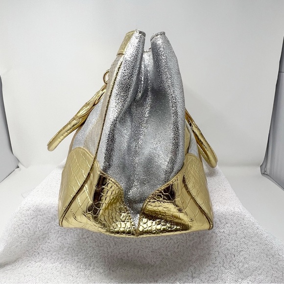 BEVERLY FELDMAN Shoulder Bag Satchel Gold / Silver Leather handbag - Picture 8 of 16
